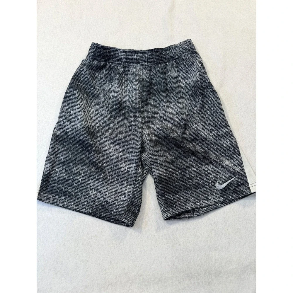 Nike Mens Monogram Logo Athletic Shorts Black Grey White Elastic Waist Size XL